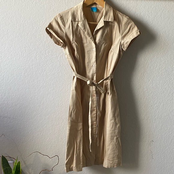 Vintage | Khaki Button Down Collared Mini Dress - Picture 9 of 13